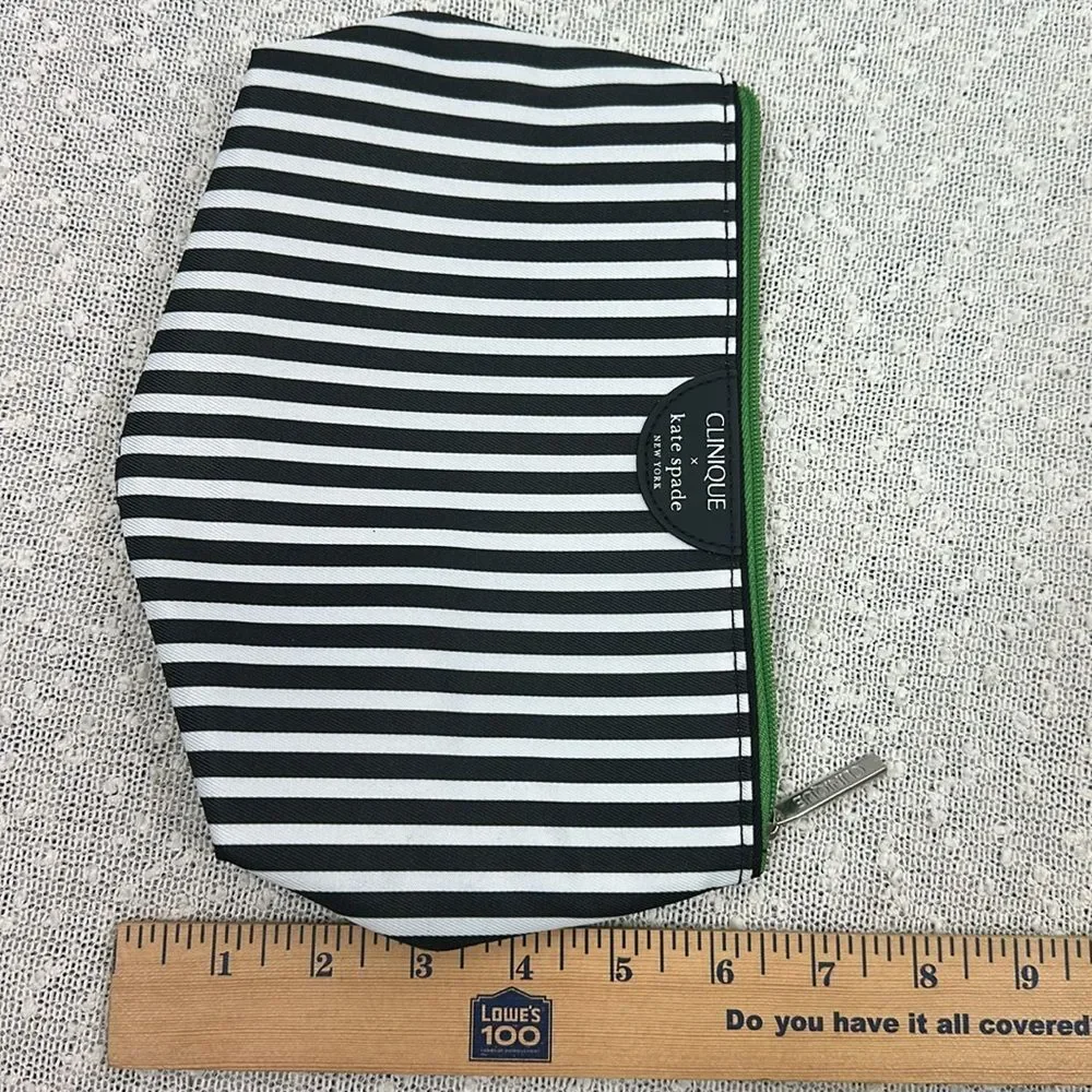 KATE SPADE X CLINIQUE Black and White Striped Cosmetic Bags